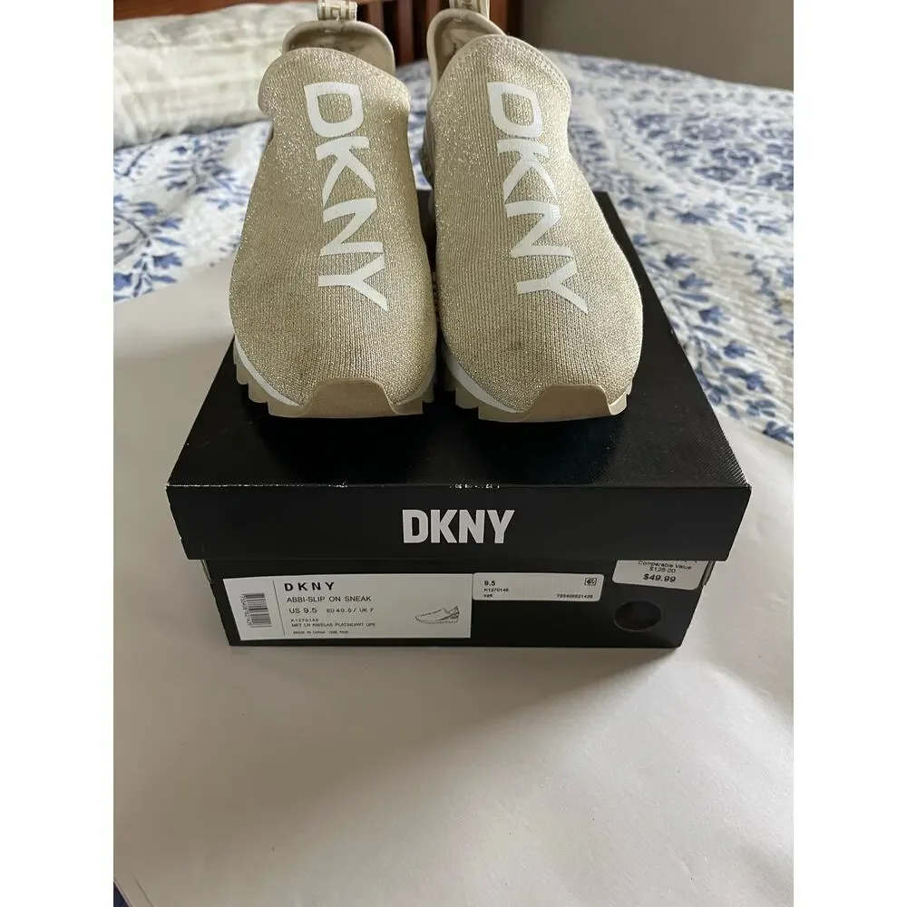 DKNY | Women's 9.5 Abbi Slip-On Sneakers Metallic Beige